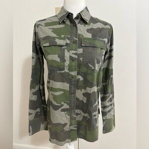 J Crew Womens Green Camouflaged Long Sleeve Button Down Cotton Shirt Size 4